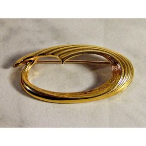 Vintage Gold Tone Swirl Modernist Brooch